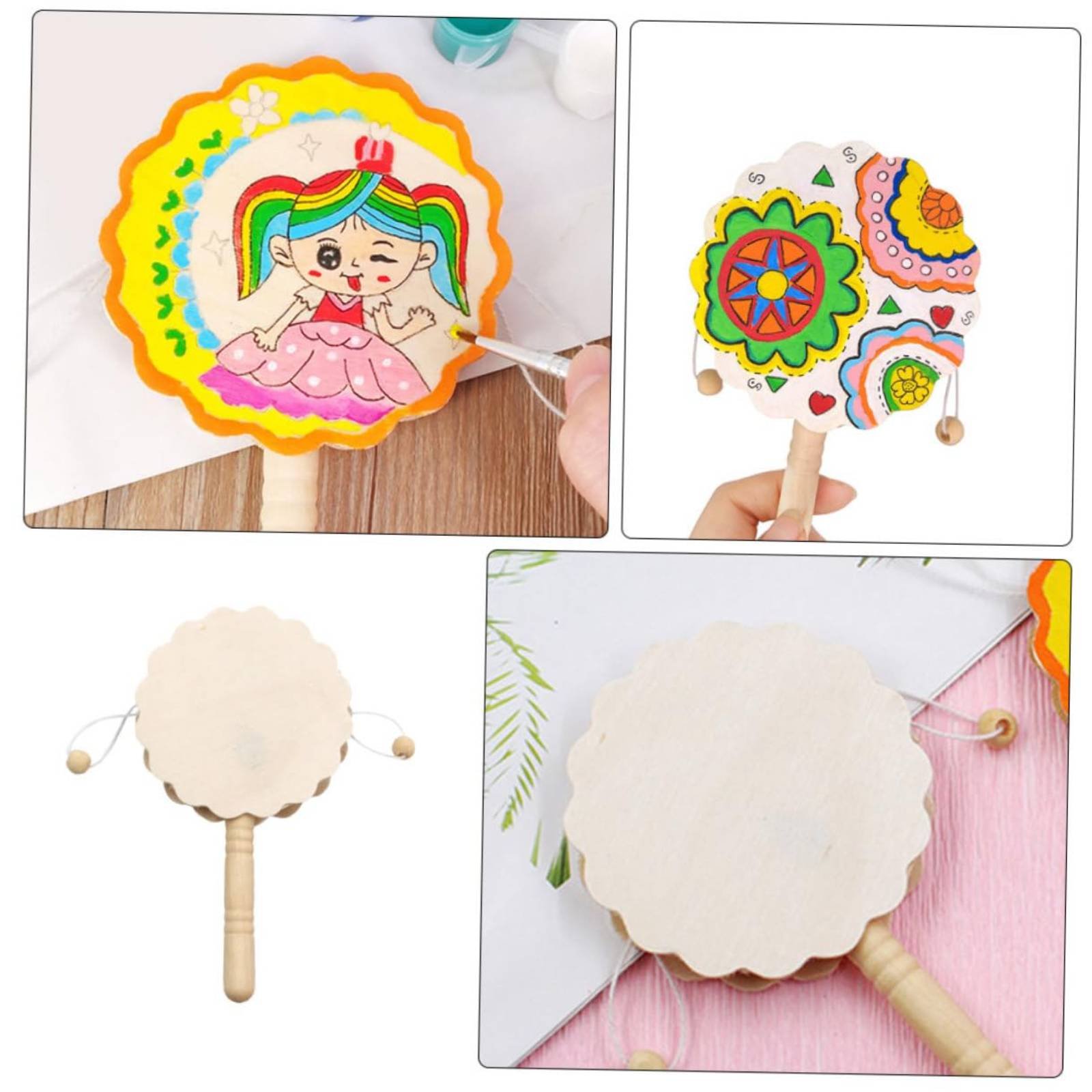 Art Craft Workshop - Деревянный барабан-погремушка DIY с гладкой поверхностью